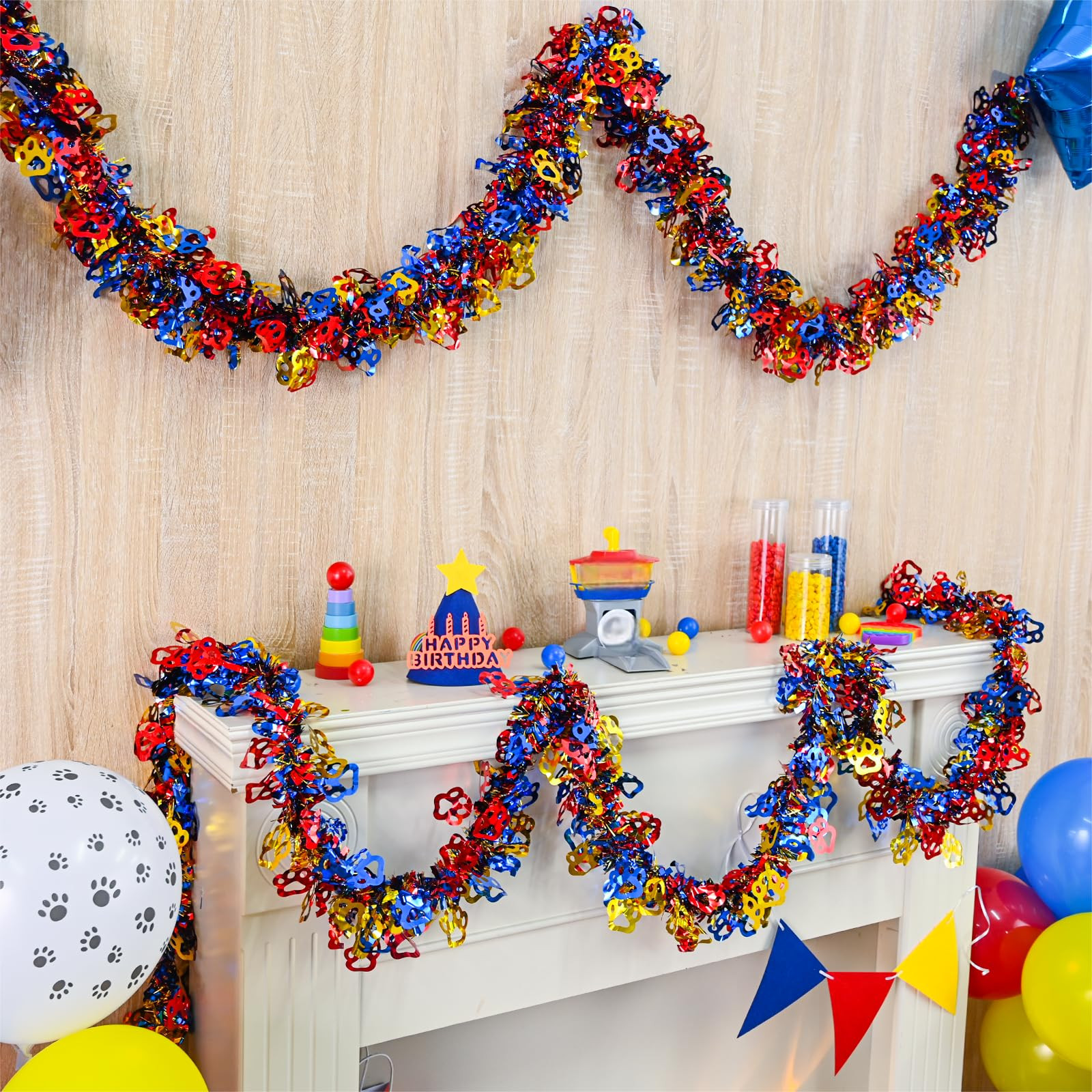 Dog Paw Tinsel Garland, 26.24 FT Gold Red and Blue Dog Paw Metallic Tinsel Twist Garland Shiny Ha... | Amazon (US)