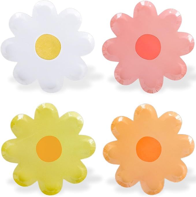 AnyDesign 40Pcs Boho Flower Paper Plates 4 Colors Daisy Flower Shape Disposable Paper Plates 7 In... | Amazon (US)