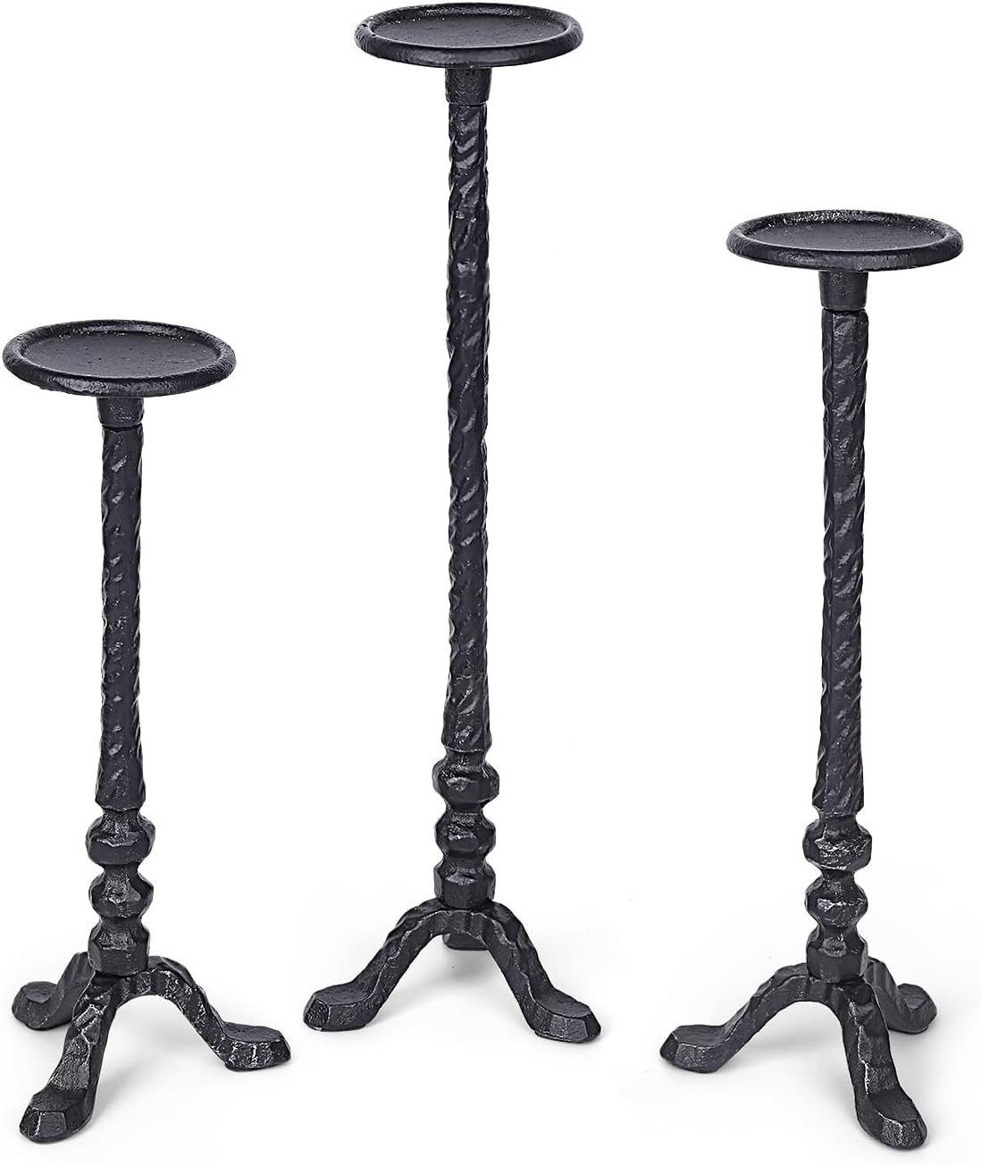 Black Cast Iron Pillar Candle Holders Set of 3 for Table Wedding & Dining | Amazon (US)