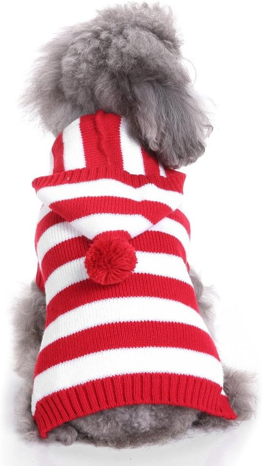S-Lifeeling Red and White Striped Dog Sweater Holiday Halloween Christmas Pet Clothes Soft Comfor... | Amazon (US)