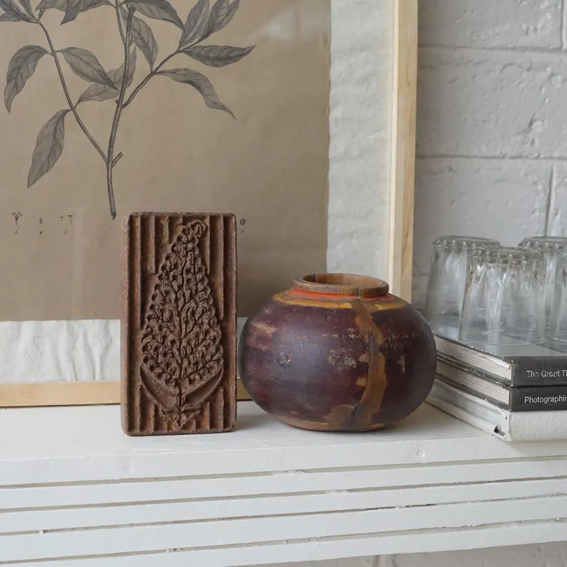 Vintage Wood Vase and Printing Block: Primitive Indian Decor - Etsy | Etsy (US)