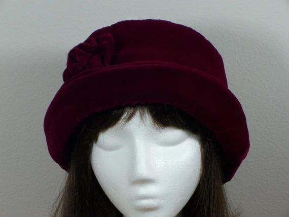 Burgundy Rose Velvet Hat, Women's Velvet Hat, Deep Rose Winter Hat | Etsy (US)