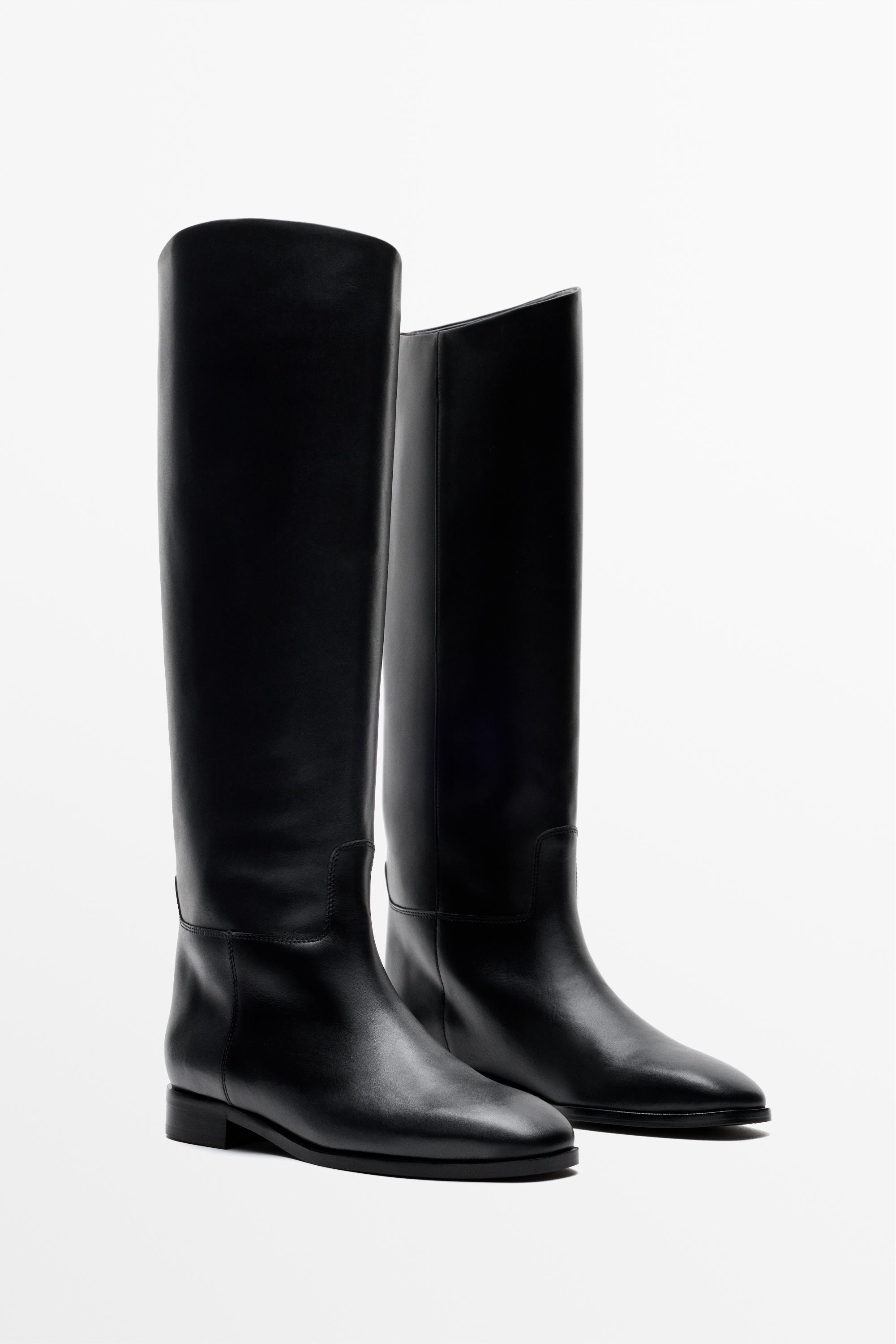 Leather knee-high boots | Massimo Dutti UK