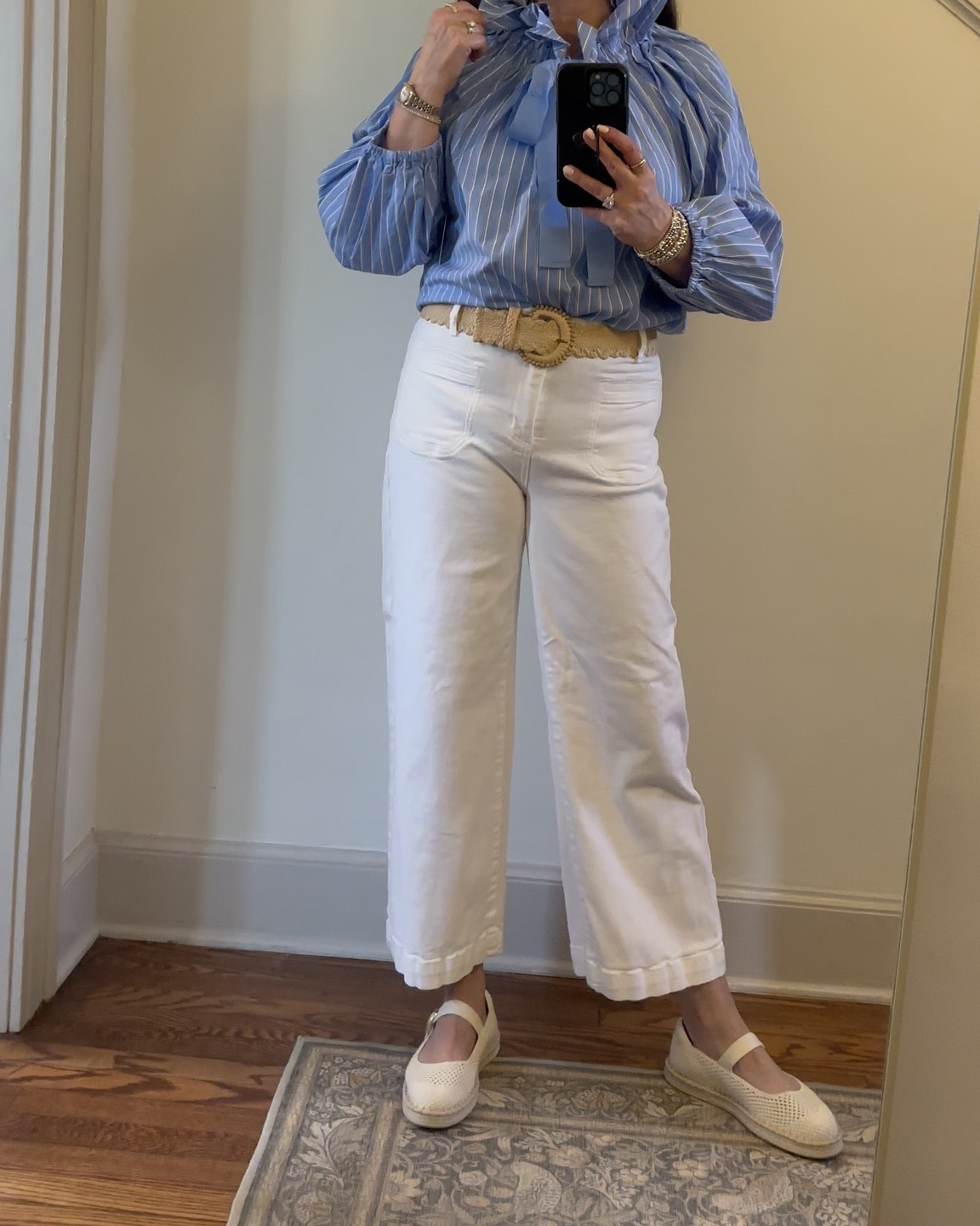 I thought I would not like this top and I have ended up LOVING it! So sassy and elevated and all at Walmart pricing! Workwear, church, shopping with your BFF, this shirt can take you everywhere as you collect the compliments! I am wearing a Large in the shirt and a 10 in the jeans and I would say they are TTS  

#LTKWorkwear #LTKMidsize #LTKOver40