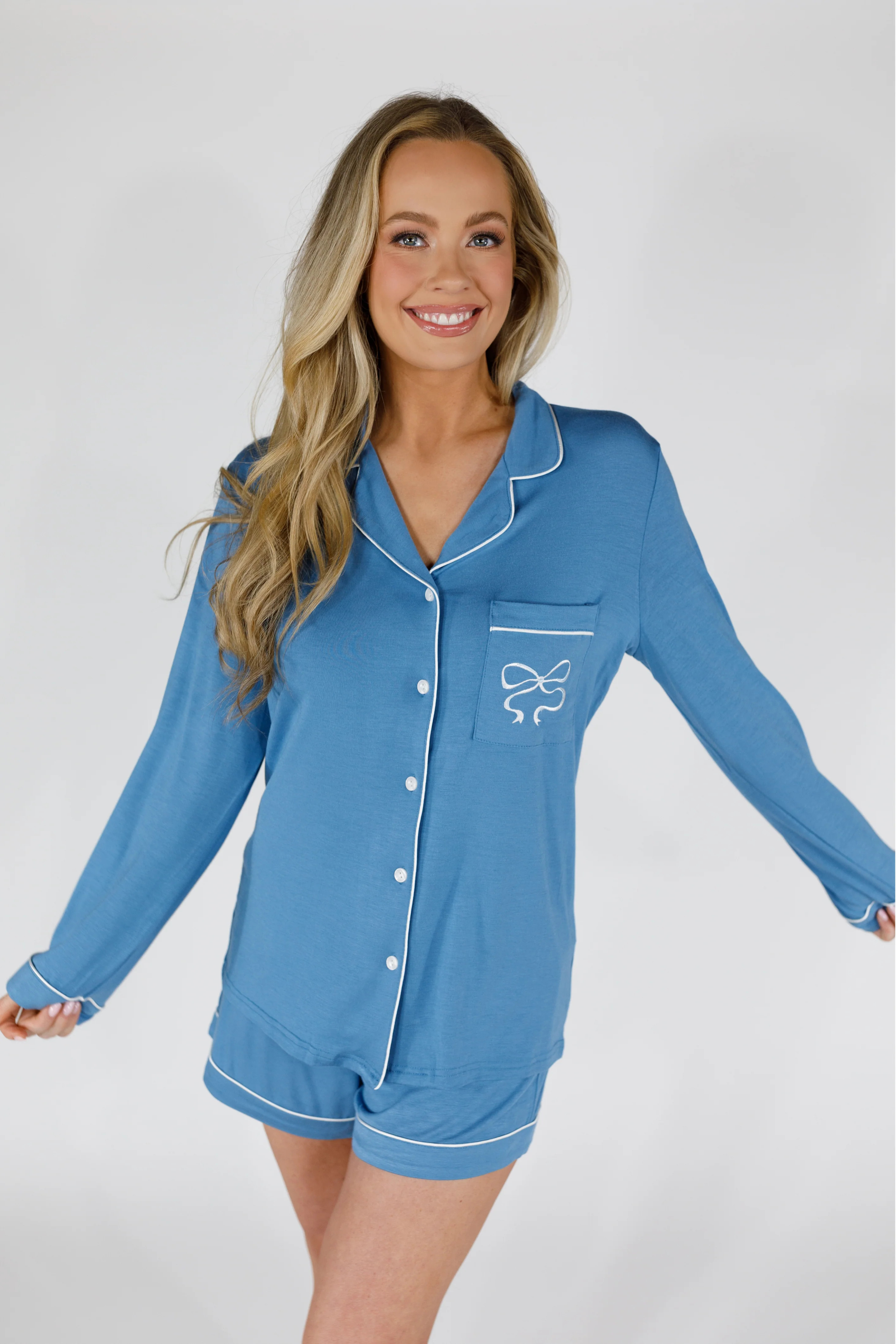 Something Blue Long Sleeve & Short Pajama Set | In My Sundays