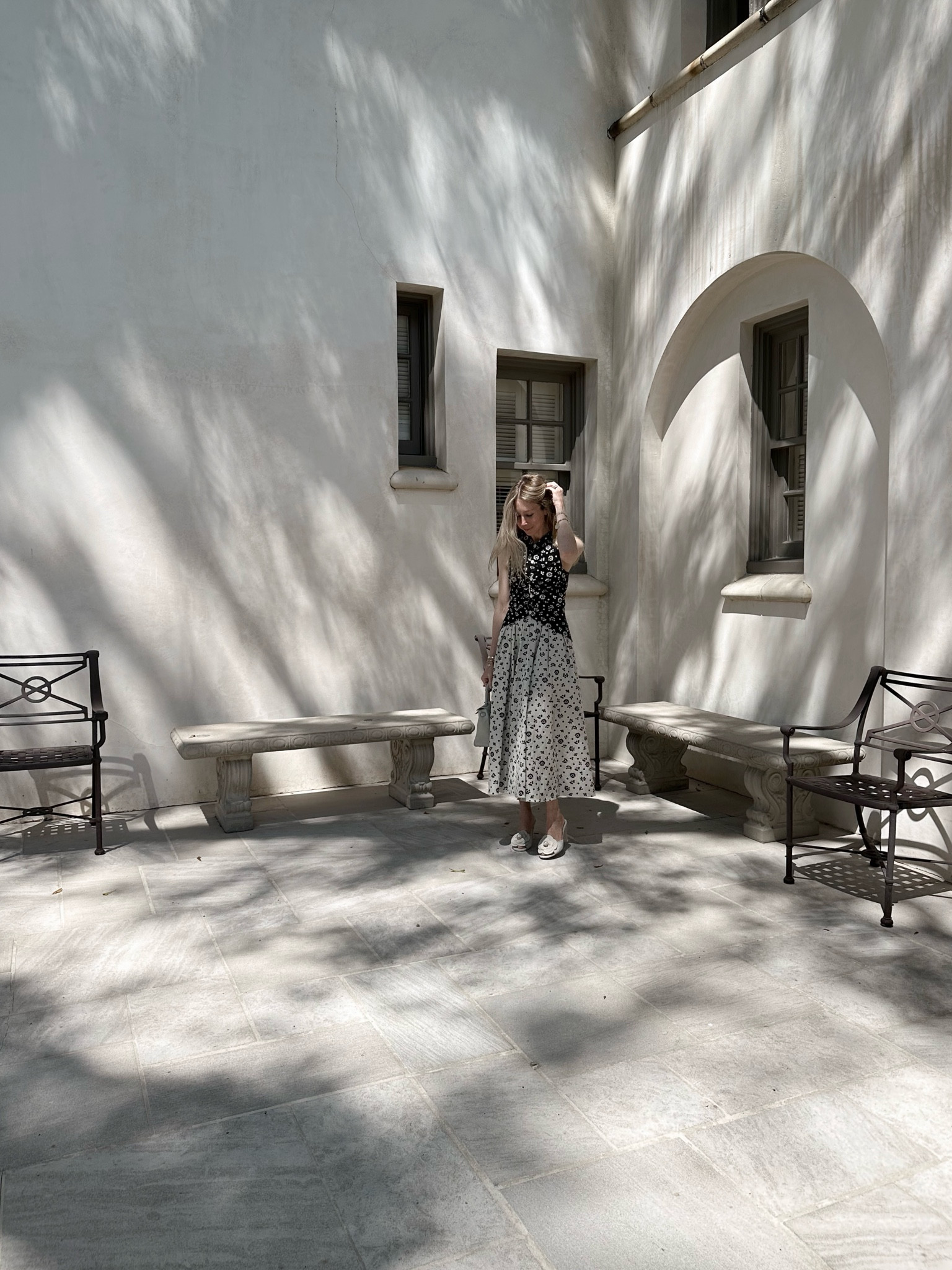 Pretty skirt and top, perfect transitional separates that read as a dress. 