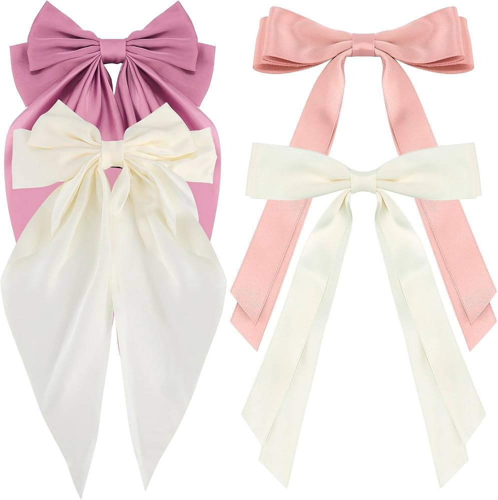 4pcs Pink Hair Bows for Women Coquette Bows White Ribbon for Hair Cute Hair Barrettes Hair Bow Cl... | Amazon (US)