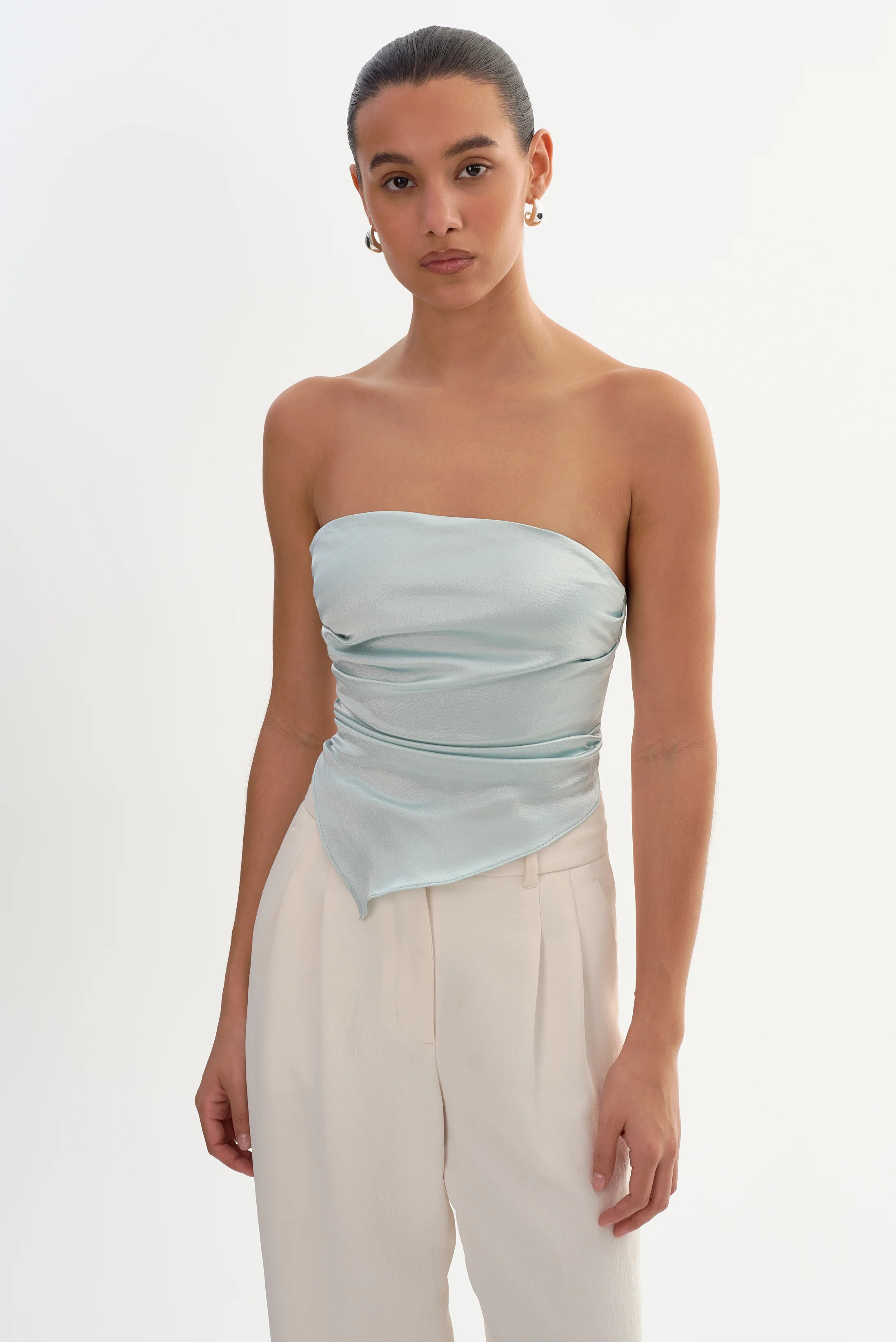 BAILA Asymmetric Satin Scarf Top, LIGHT BLUE / XS/S | LAMARQUE