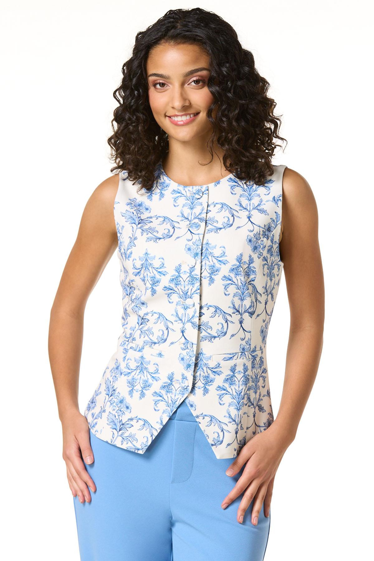 Blue Floral Vest | Cato Fashions