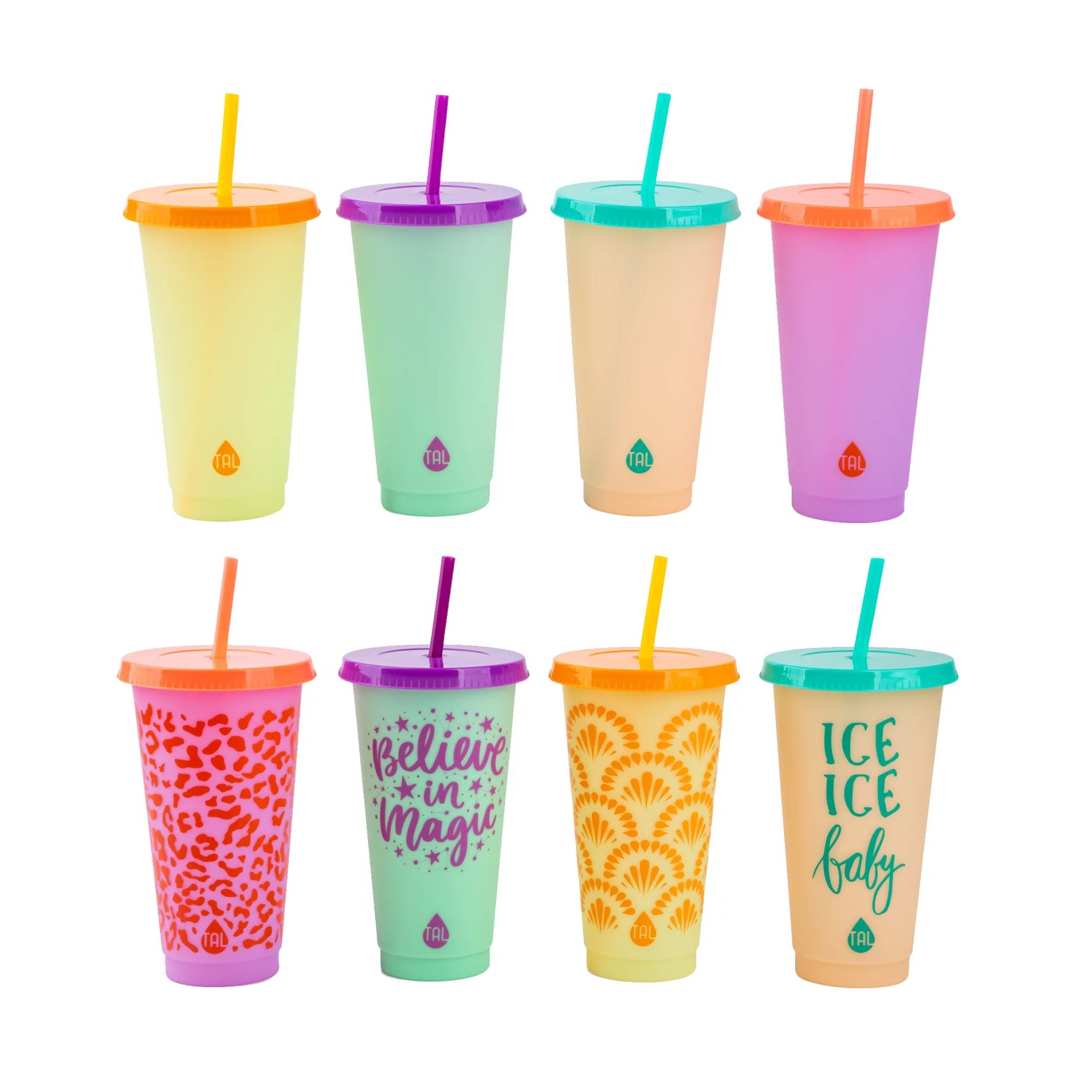 TAL Color Changing Plastic Cup Tumbler and Straw Set 24 fl oz, Multi Color | Walmart (US)