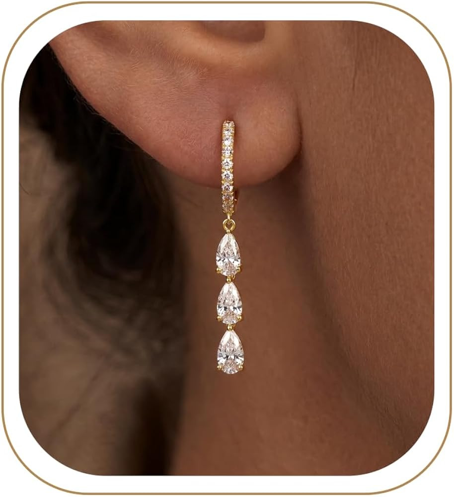 Gold Dangle Earrings for Women, 14K Gold Plated Wedding Bridal Prom Drop Earrings, Hypoallergenic... | Amazon (US)