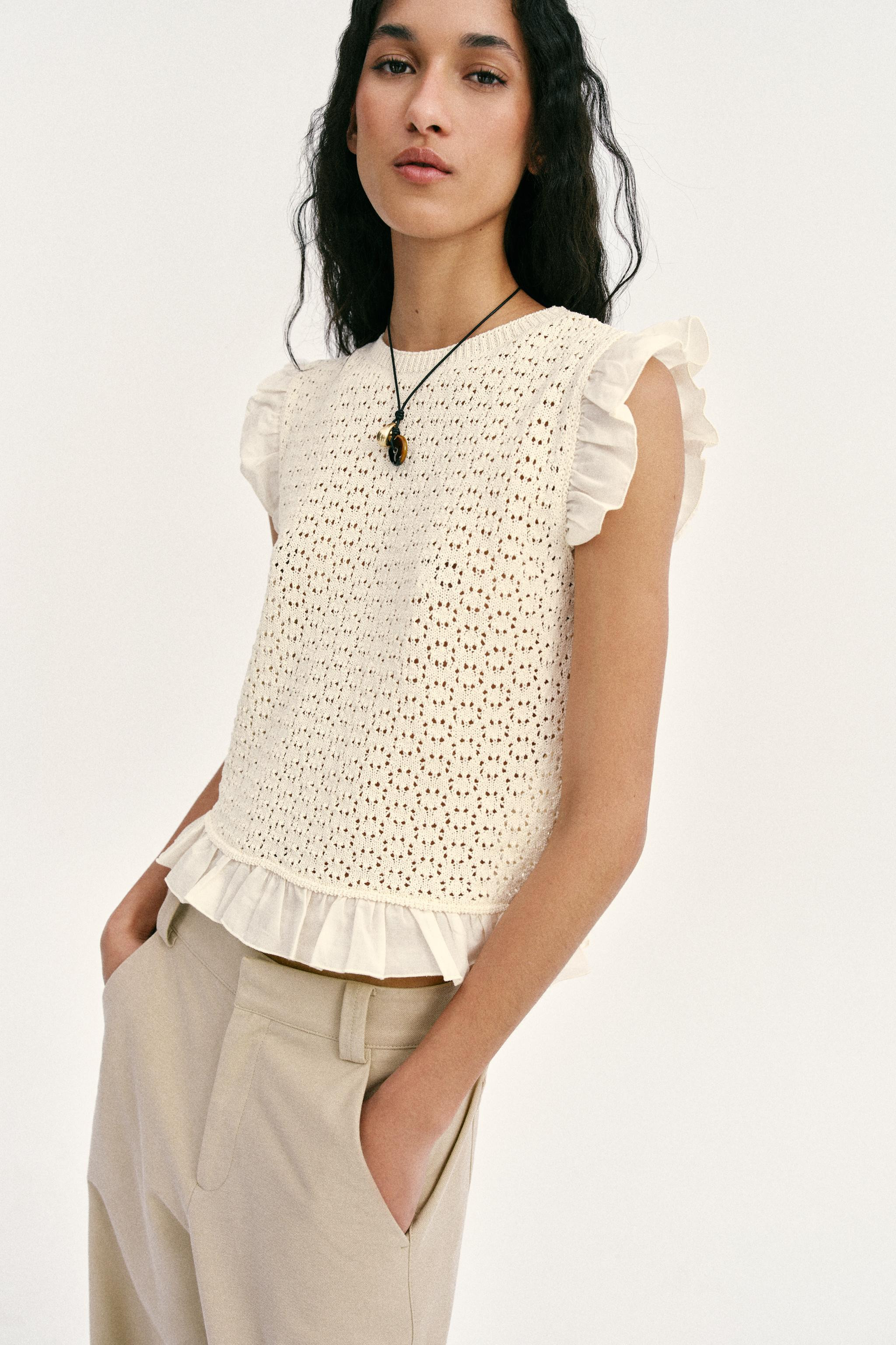 COMBINED POINTELLE KNIT TOP | Zara US