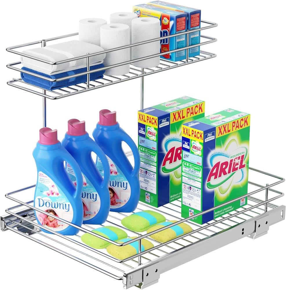 AHNR Pull Out Cabinet Organizer, 2 Tier Under Kitchen Sink Organizers and Storage Cabinet Slide O... | Amazon (US)