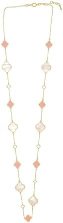 4 Clover Necklace Gold for Women – Lucky Flower Necklace with Mother of Pearl and Pink Enamel C... | Amazon (US)