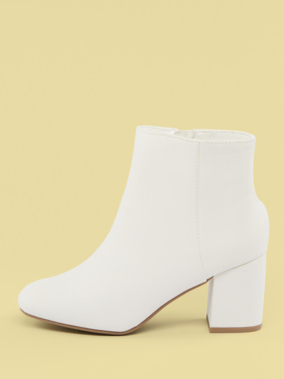 Round Toe Block Heel Side Zipper Booties | SHEIN