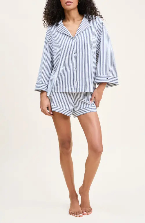 Petite Plume Olivia Pima Cotton Short Pajamas in Navy French Ticking at Nordstrom, Size Medium | Nordstrom