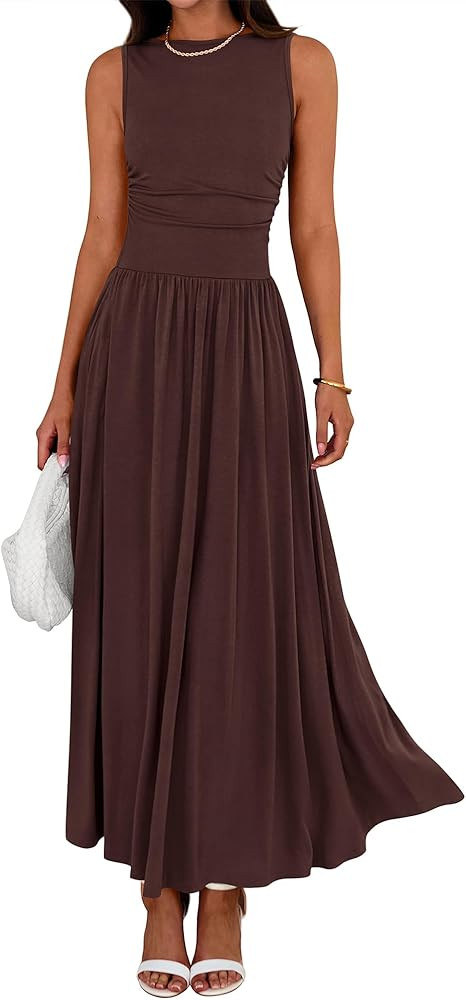 BTFBM Summer Maxi Dresses for Women 2026 Spring Sleeveless Casual Ruched High Waisted Long Sundre... | Amazon (US)
