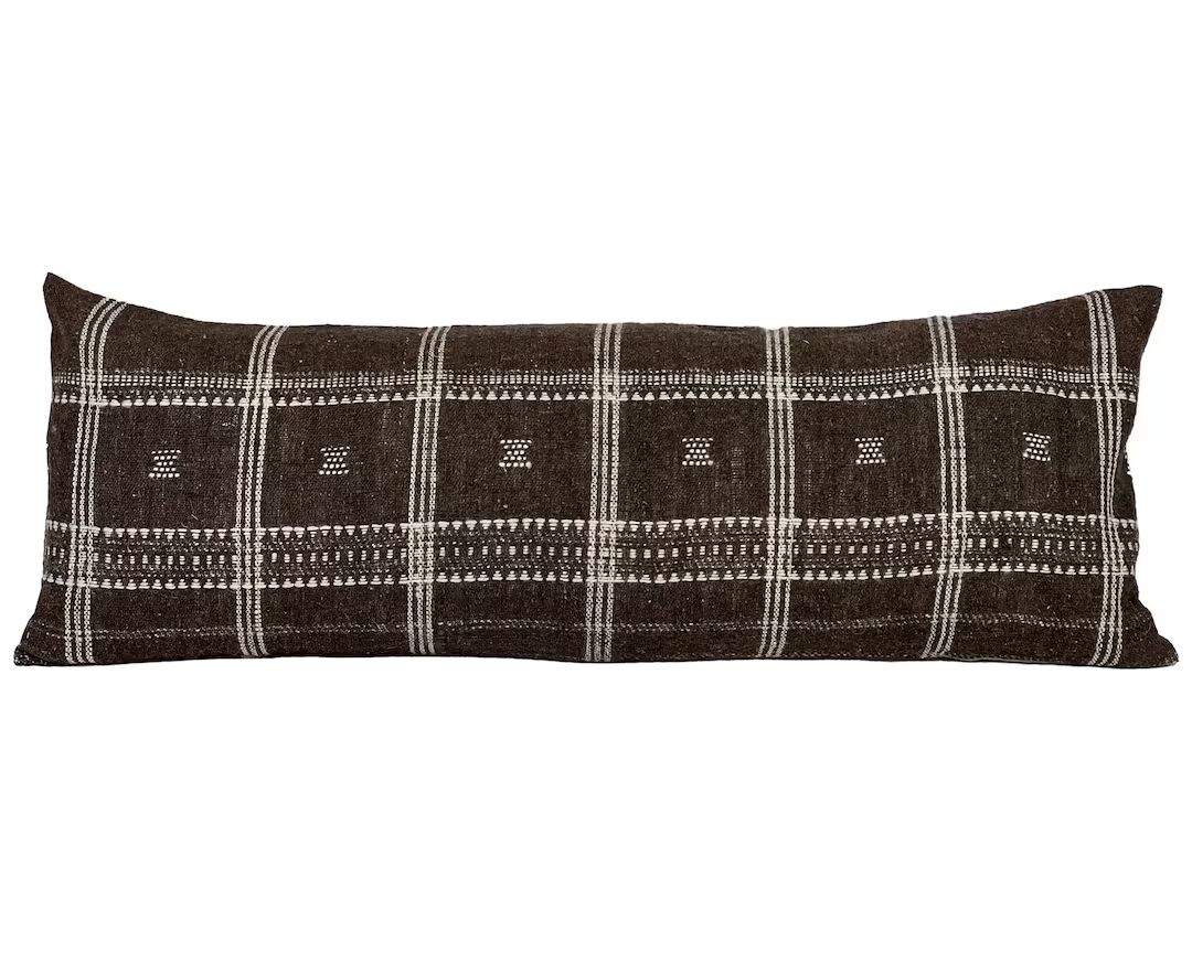 MORAINE |  Long Lumbar Brown Cream Wool Pillow Cover, Indian Wool Pillow, Brown Wool Pillow, Dark... | Etsy (US)