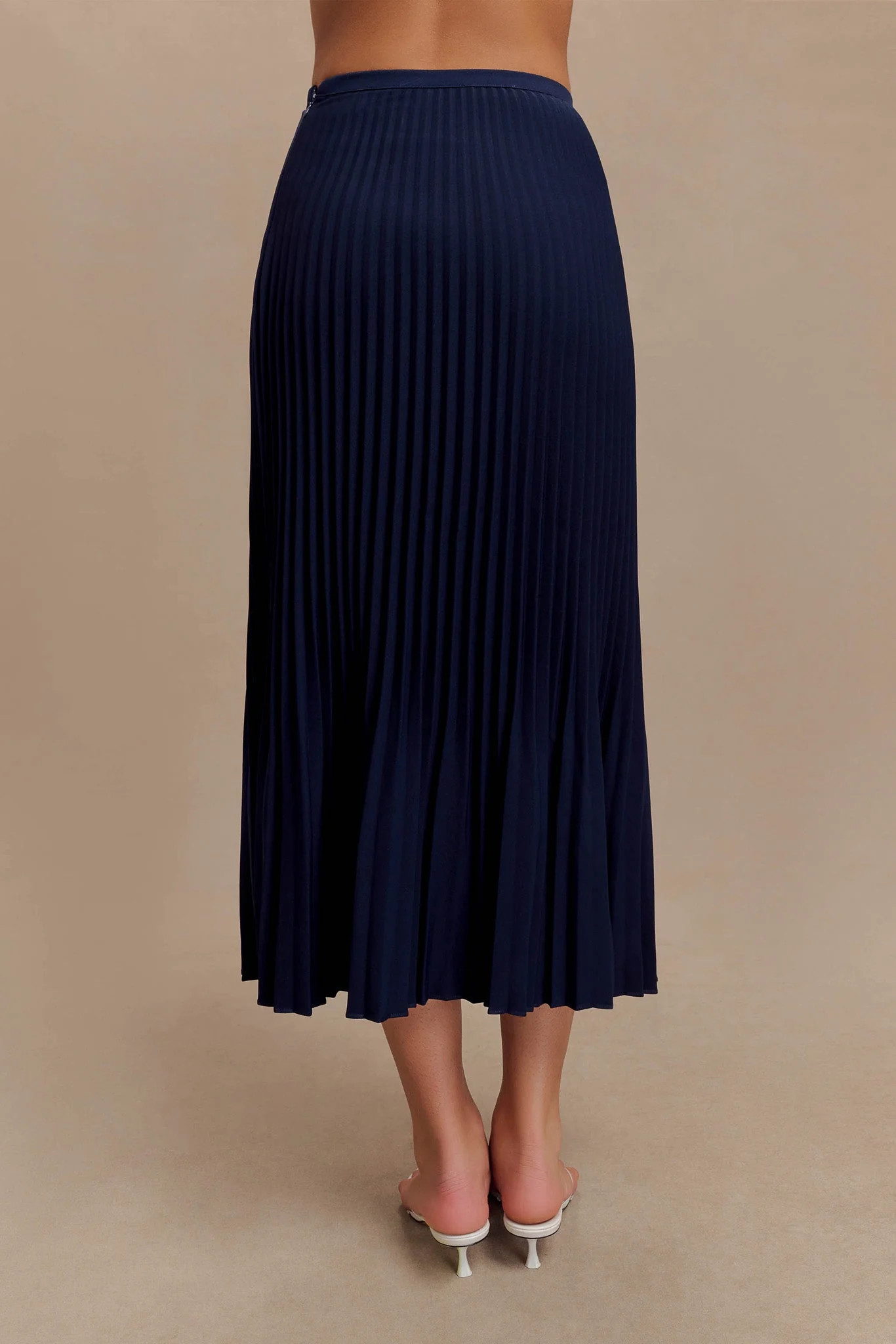Pleated Suiting Maxi Skirt - Navy | MESHKI US