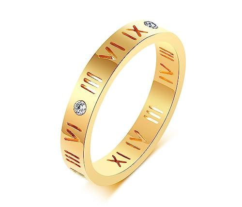 VNOX Stainless Steel CZ Roman Numeral Ring for Women Girls,Rose Gold Plated/Silver | Amazon (US)