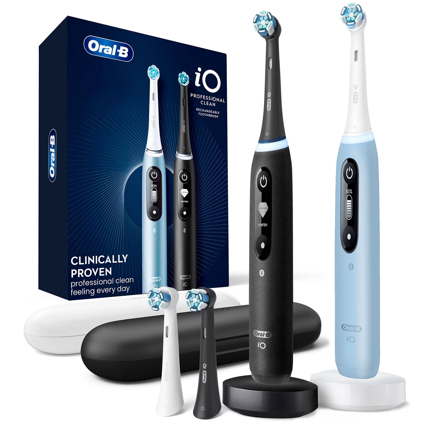 Oral-B iO Series 7 Electric Toothbrush, Black Onyx & Aquamarine (2 pk., 4 Brush Heads) | Sam's Club