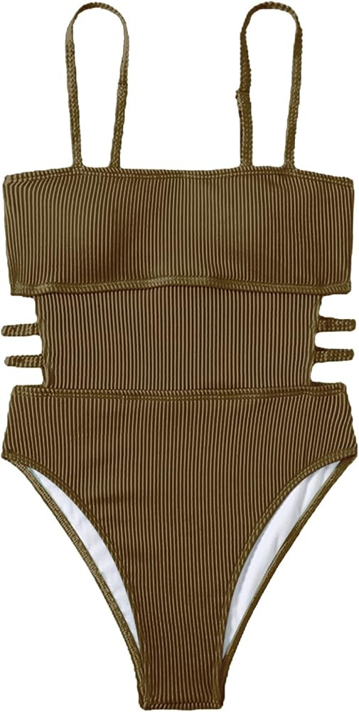 Hilinker Women's Ribbed One Piece Swimwear Cutout Tummy Control Bathing Suit | Amazon (US)