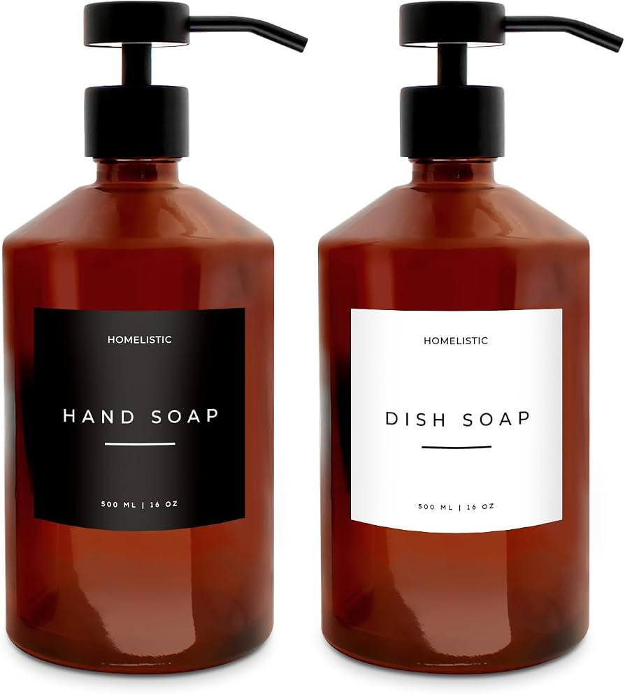 Luxury Glass Soap Dispenser Set of 2 - Elegant Black Bottles with Matte Black Pumps, Ideal Kitche... | Amazon (US)