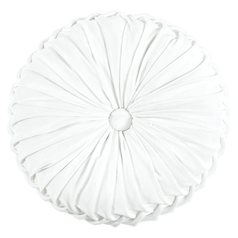 Holan White Pleated Velvet Round Throw Pillow, 16" | At Home