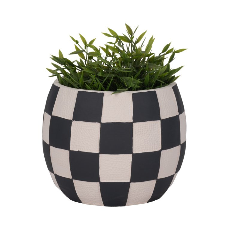 Checkered Planter Pot - Round Modern Decorative Cement Flower Pot - Handcrafted Pottery for Indoo... | Walmart (US)