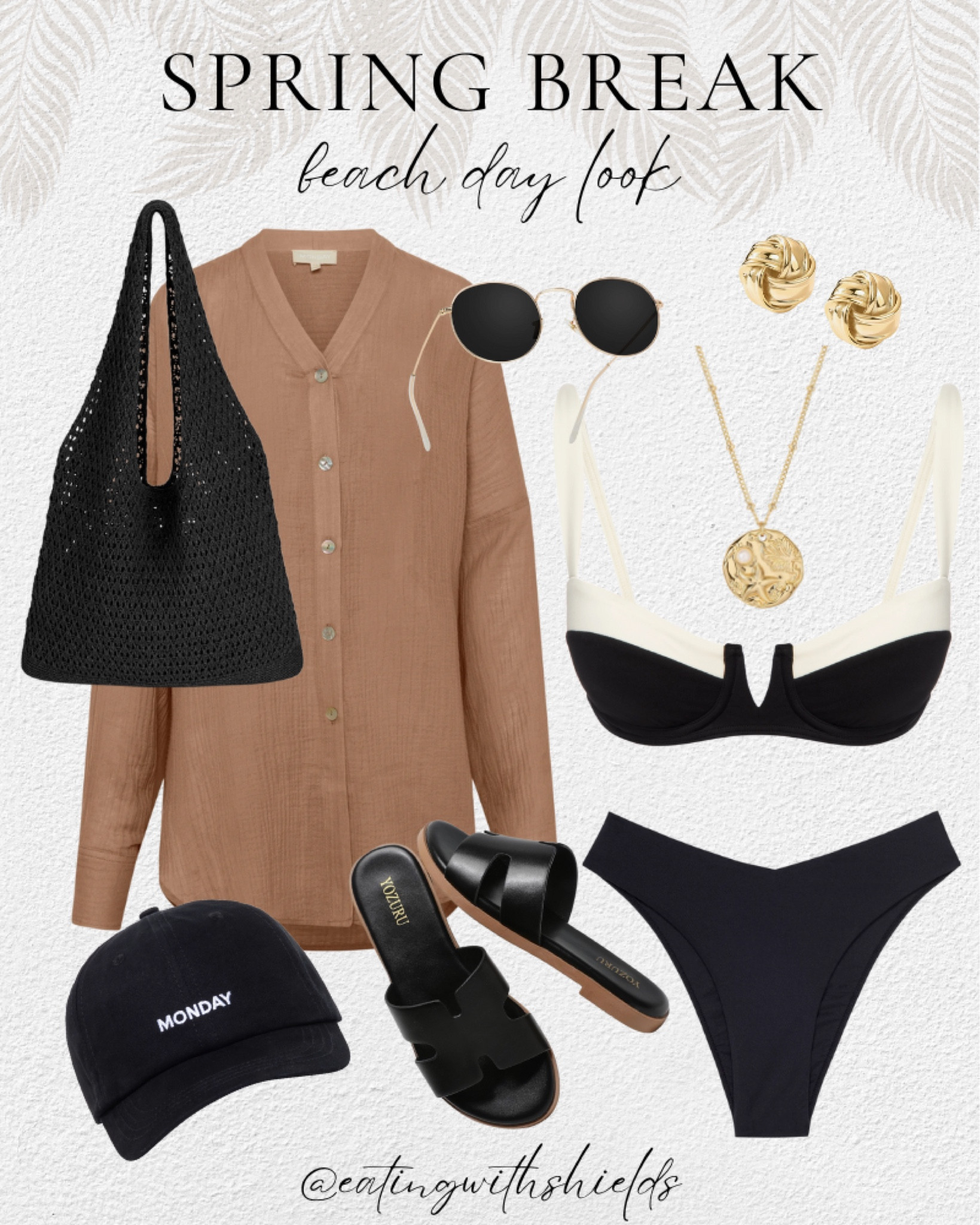 Spring Break beach day look. 

Black and white bikini, linen coverups, beach sandals, beach totes, pool day looks, beach day looks, summer looks, beachy jewelry, women’s bathing suits, teen bathing suits, vacation looks 

#LTKSeasonal #LTKSwim #LTKTravel