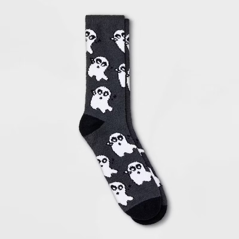 Men's "Boo!" Ghost Cozy Halloween Crew Socks - Hyde & EEK! Boutique™ Gray 6-12 | Target