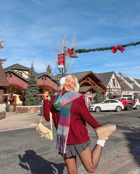 one of my favorite winter outfits❤️ scarf, earmuffs, bag, and sweater are all from amazon! wearing size M in the sweater for an oversized fit! skirt is from Zara so I can’t link it, but I linked a bunch of other similar styles🫶🏼 

#LTKfindsunder50 #LTKHoliday #LTKfindsunder100