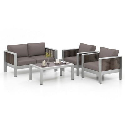 Costway 4 PCS Aluminum Patio Furniture Set with Thick Cushions & Tempered Glass Tabletop | Target