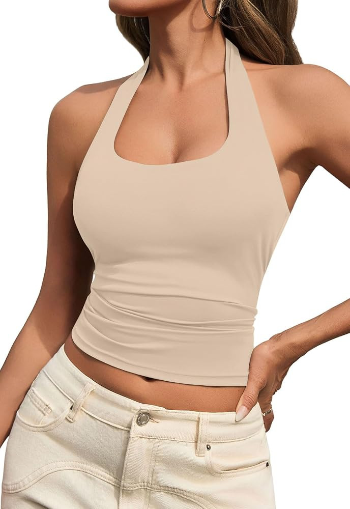Womens Tank Tops Sexy Halter Neck Going Out Tops Summer 2026 Trendy Backless Workout Shirts Sleev... | Amazon (US)