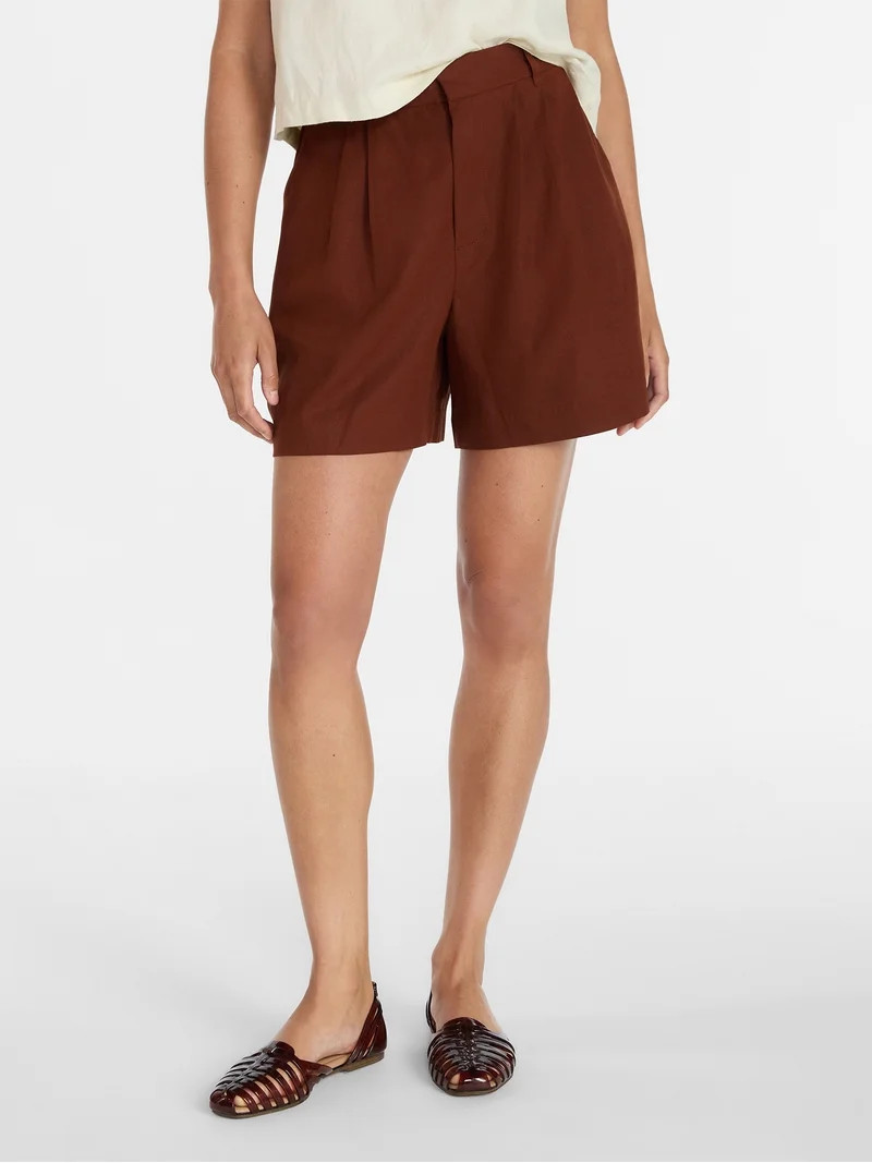 Time and Tru Women's Linen Blend Shorts, 5" Inseam, Sizes XS-XXXL | Walmart (US)