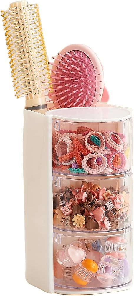 UFORU Hair Accessories Organizer with Hair Brush Holder, 3 Drawer Rotatable Hair Tie Organizer fo... | Amazon (US)