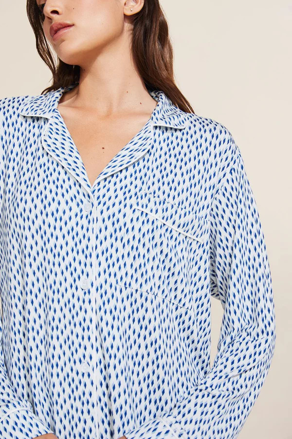 Gisele Printed TENCEL™ Modal Long PJ Set - Double Diamond Denim Blue/Ivory | Eberjey