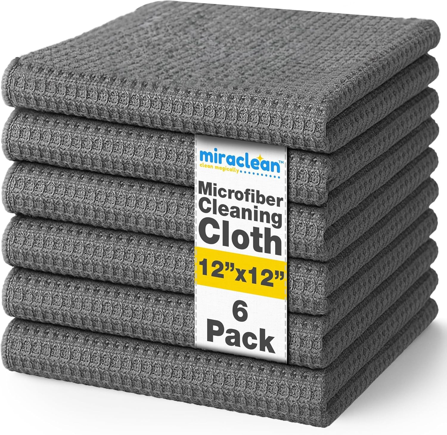 MIRACLEAN FairyWaffle Microfiber Cleaning Cloth - 12 x 12 inches Streak-Free Lint-Free Absorbent Microfiber Cloths for Screens, Glasses, Dusting & Appliances - 6 Pack Premium Cloth Wipes | Amazon (US)