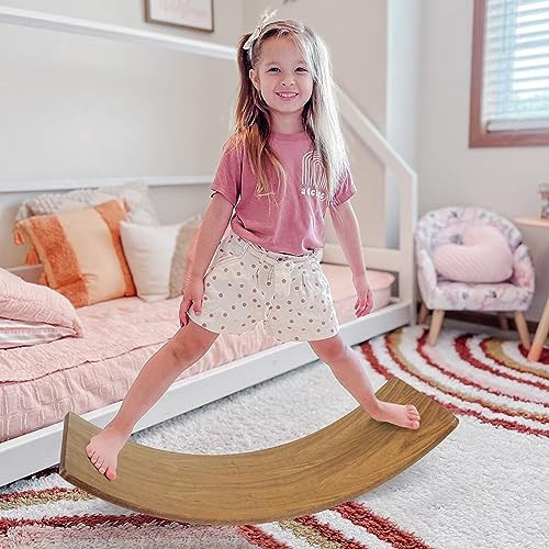 Gentle Monster Wood Wobble Exercise Balance Board Kids, Wooden Toys Wobble Board for Boys Girls Adult, Rocker Board Natural Wood, Yoga Curvy Board for Classroom & Office Adult Brown | Amazon (US)