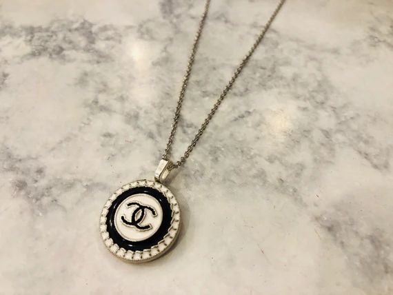 Chanel Upcycled Button Pendant Necklace- Black and White | Etsy (US)