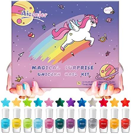 Aieenjor Kids Nail Polish Kit, 12 Color Toddler Nail Polish Set Non Toxic Peel-Off Safe Water Bas... | Amazon (US)