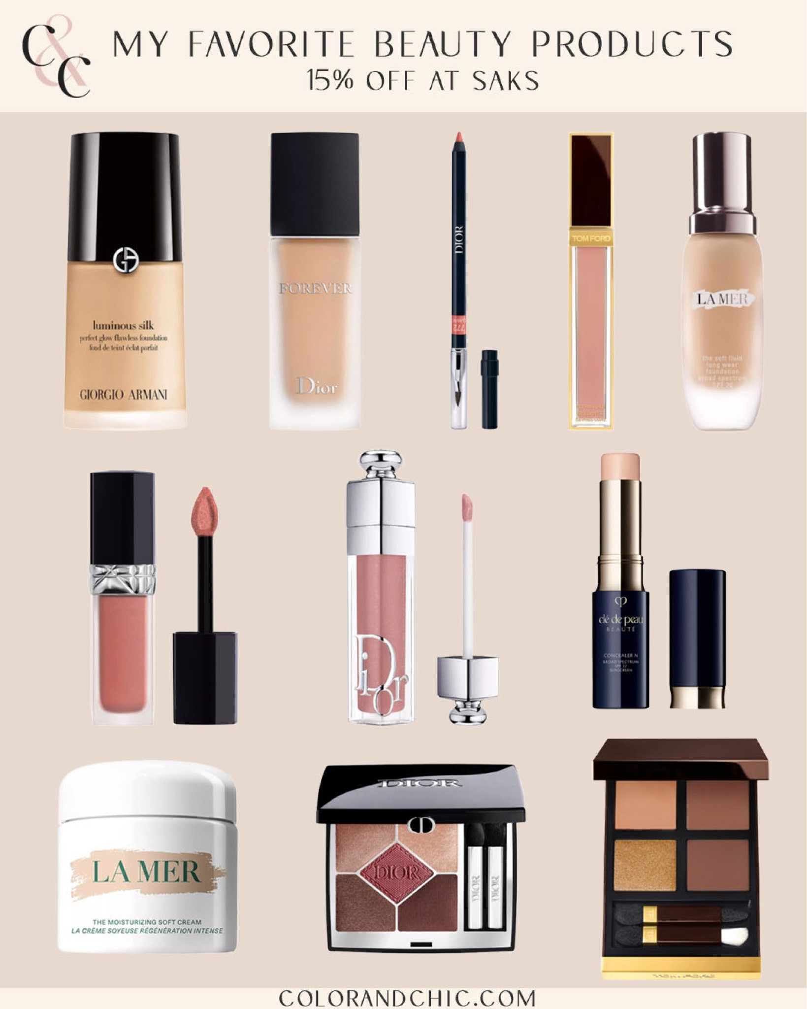 Beauty products that I love and use constantly! On sale for 15% off for Black Friday @saks. Including my favorite La Mer foundation, Tom Ford quad palette and so much more. #SaksPartner #Saks

#LTKSaleAlert #LTKCyberWeek #LTKBeauty