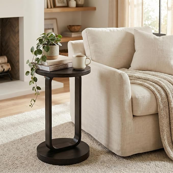 COZAYH Farmhouse Round End Table, Small Drink Table, Dark Espresso Brown | Amazon (US)