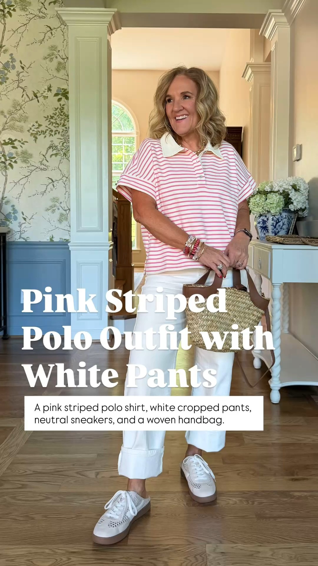 An easy casual outfit that still feels polished🫶🏻

Striped polo, cropped white pants, neutral sneakers, and a woven bag = one of my favorite everyday outfit formulas.

#LTKootd #LTKOver40 #LTKSaleAlert