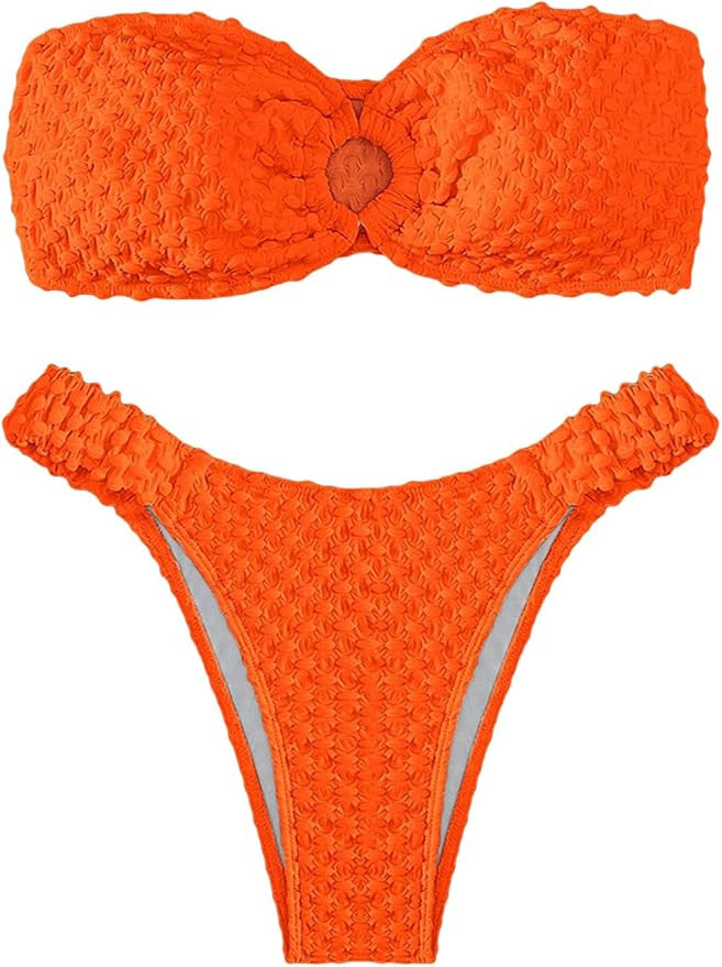 SHENHE Women's Cute 2 Piece Bikini Set Basics Ring Summer Bandeau Swimsuit | Amazon (US)