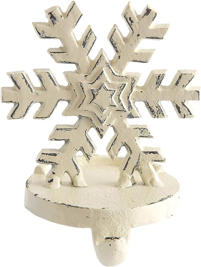Creative Co-Op Snowflake Shaped Cast Iron Distressed Finish Stocking Holder, Off-White | Amazon (US)