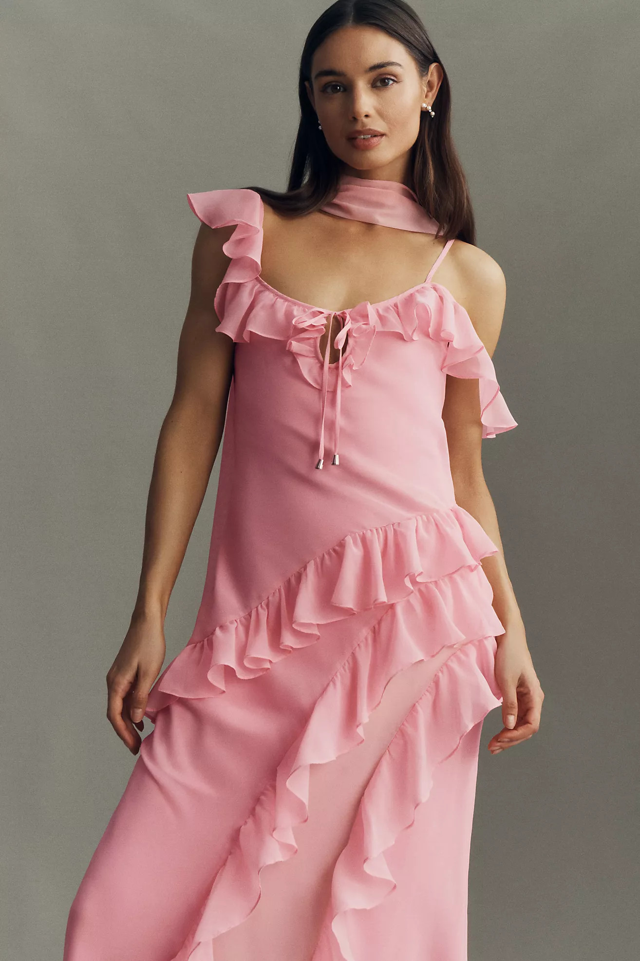 BHLDN Lottie Ruffled Chiffon Gown | Anthropologie (US)