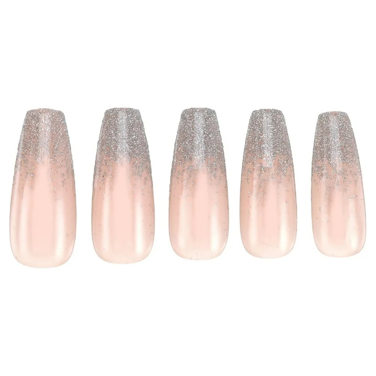 Salon Perfect Artificial Press On Nails, 132 Flash Silver Ombre, Long Coffin Glue On Fake Nails, ... | Walmart (US)
