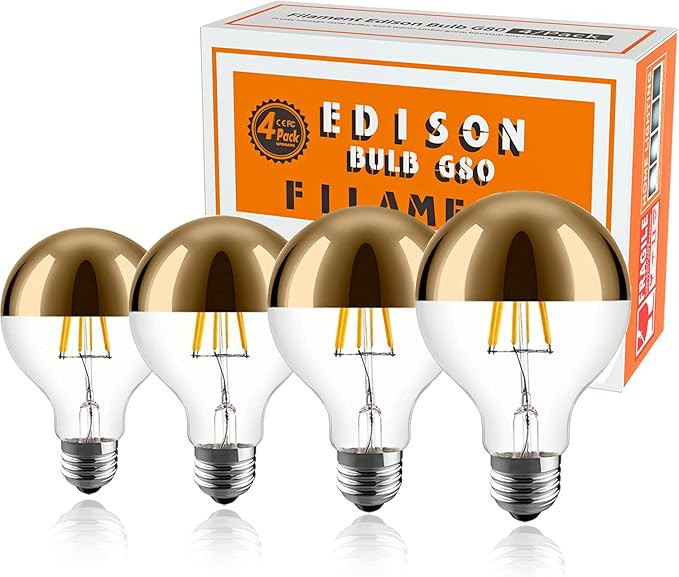 Half Chrome Light Bulb,6W (60W Equivalent) Dimmable LED Edison Bulb,G80/G25 Globe Shape Decorativ... | Amazon (US)