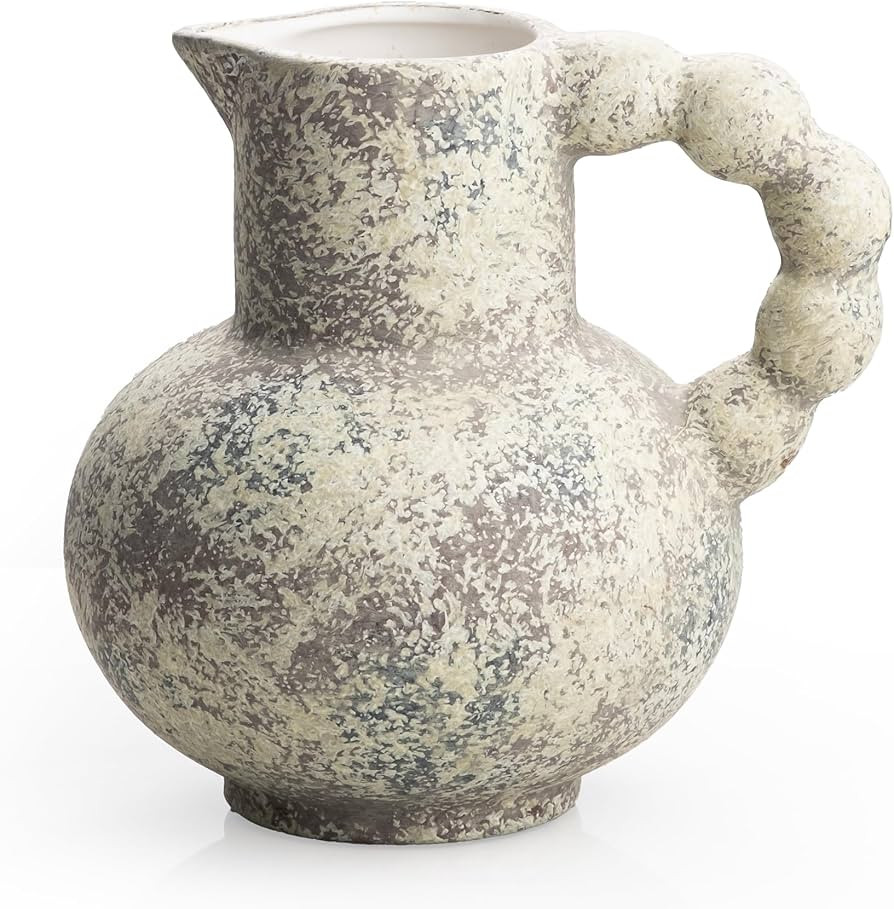 Antique Flower Ceramic Vase with Handle, Vintage Pitcher Terracotta Vases, Boho Decor Farmhouse S... | Amazon (US)